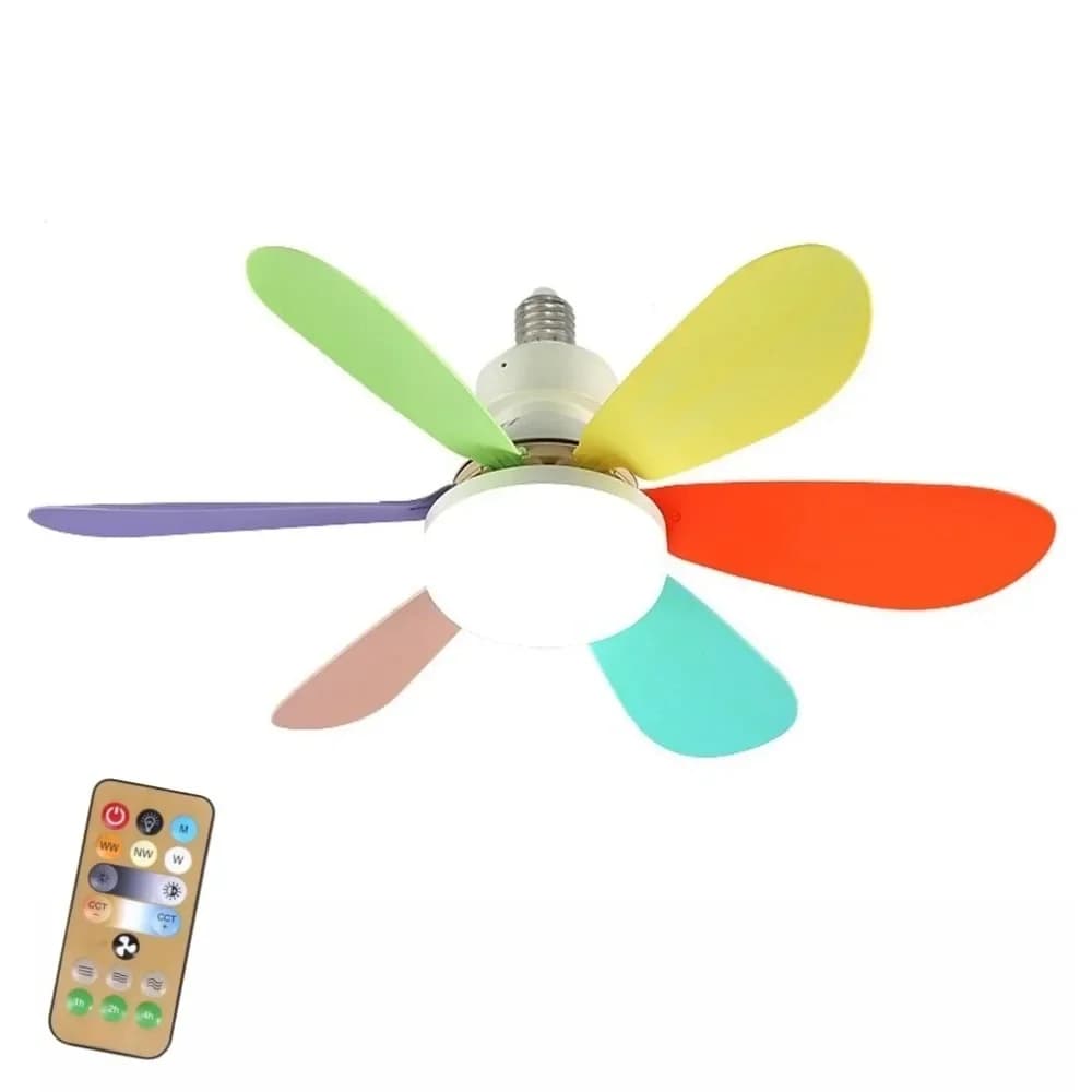 Ventilateur de Plafond LED avec Télécommande – Mini Ventilateur Silencieux, Lumière Dimmable, Pales Colorées – Chambre, Salon, Intérieur - colorful
