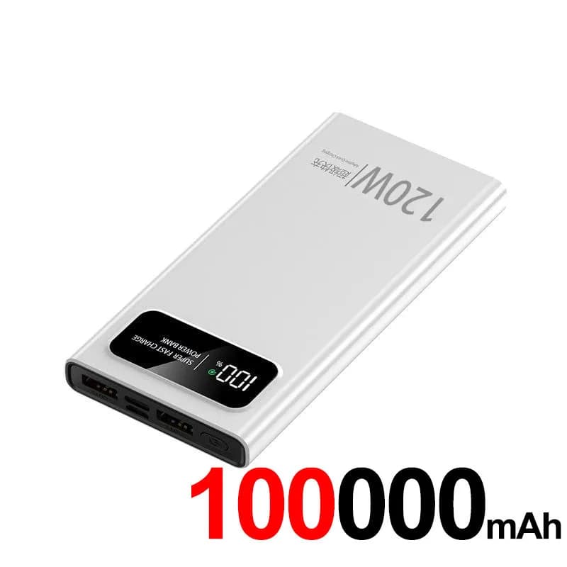 Batterie Externe Xiaomi 200000mAh 120W – Charge Ultra Rapide | Affichage Numérique | Power Bank Haute Capacité - Blanc 100000mAh