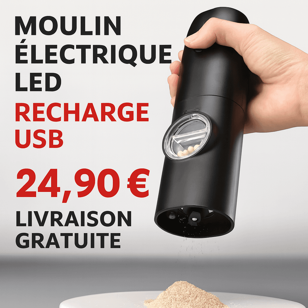 Moulin à Poivre Électrique Rechargeable LED – Induction Gravitationnelle - Réglage de Mouture