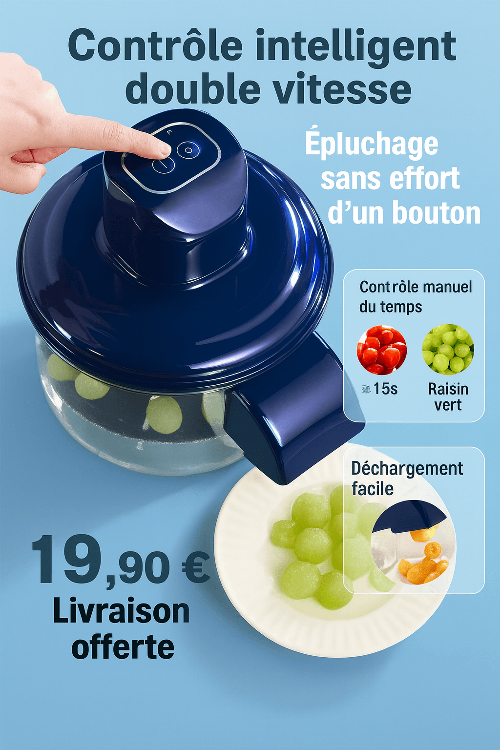 Eplucheur Électrique Multifonction en ABS – Éplucheur Automatique 1 Bouton + Vide‑Légumes