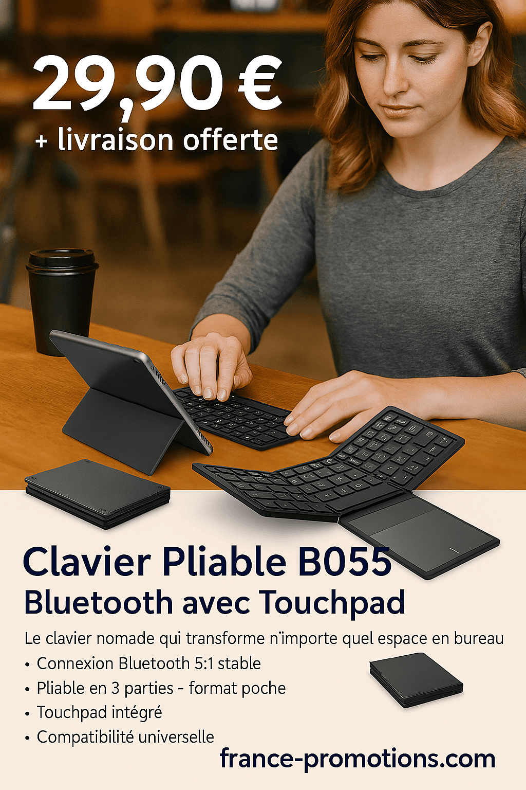 Clavier Pliable B055 Bluetooth avec Touchpad – Le clavier nomade qui transforme n’importe quel espace en bureau