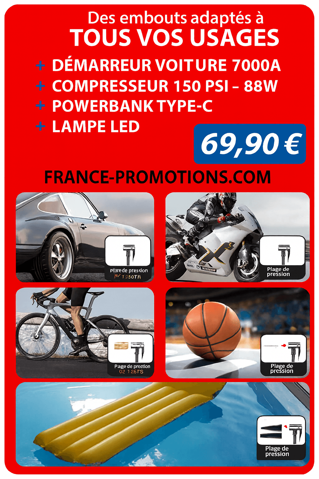 Démarreur de voiture 7000A avec compresseur 150 PSI – Le booster ultra‑puissant et polyvalent