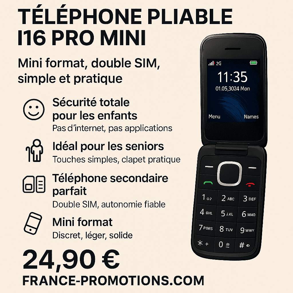 Téléphone Portable Pliable I16 Pro Mini – Clapet 2G GSM, Double SIM, Numérotation Rapide, Radio FM, Voix Magique, Jack 3.5 mm - violet