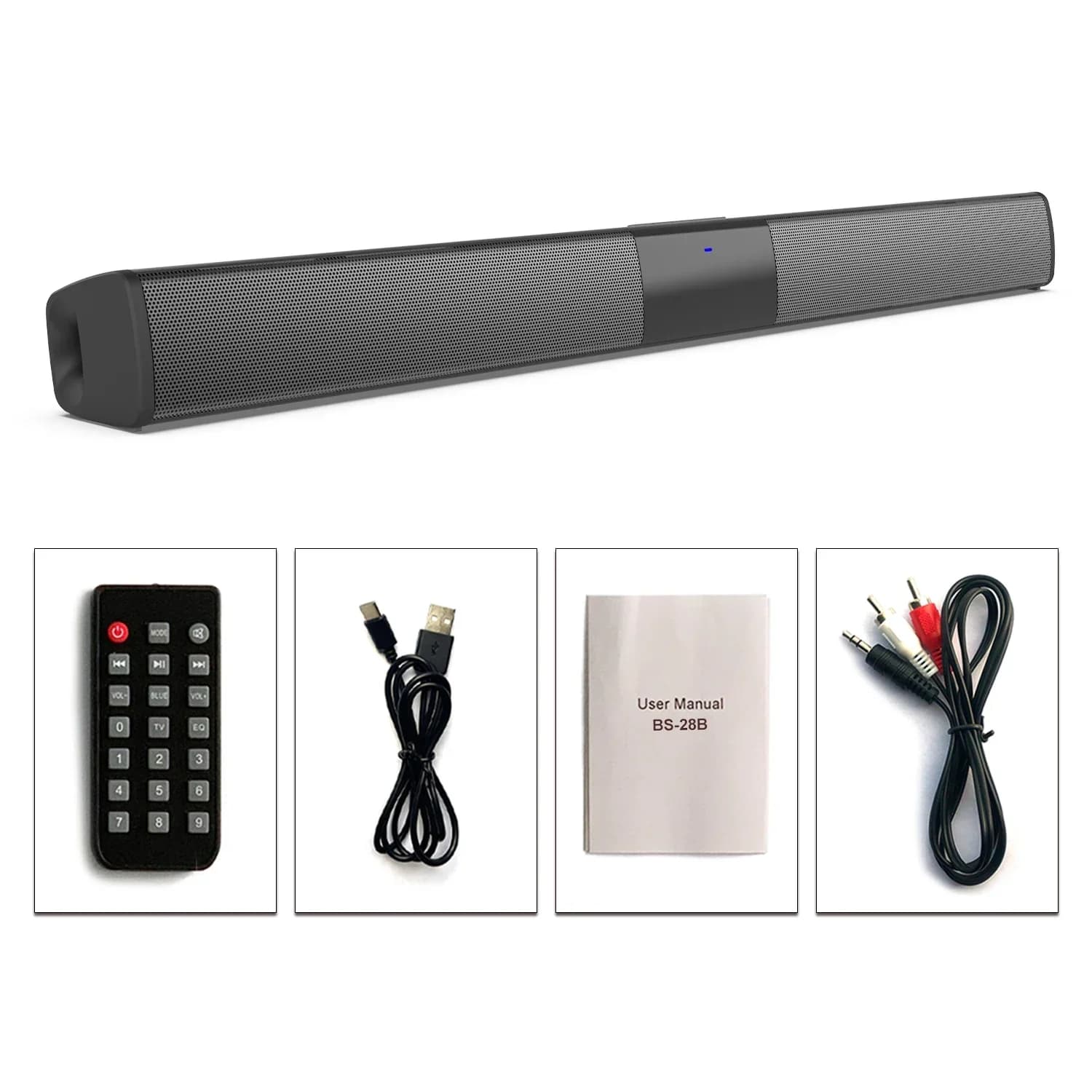 Barre de son 2.1 Bluetooth 5.3 — Son stéréo large + Surround virtuel, RCA AUX TF, Télécommande - Black