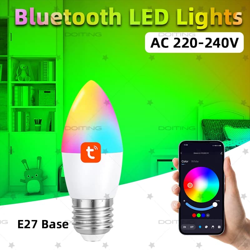 Lot de 3 Ampoules Intelligentes en Cristal E14 – Bluetooth – RGBCW – 5 - 7 - 9W – Smart Life / Tuya - Bluetooth E27 Base