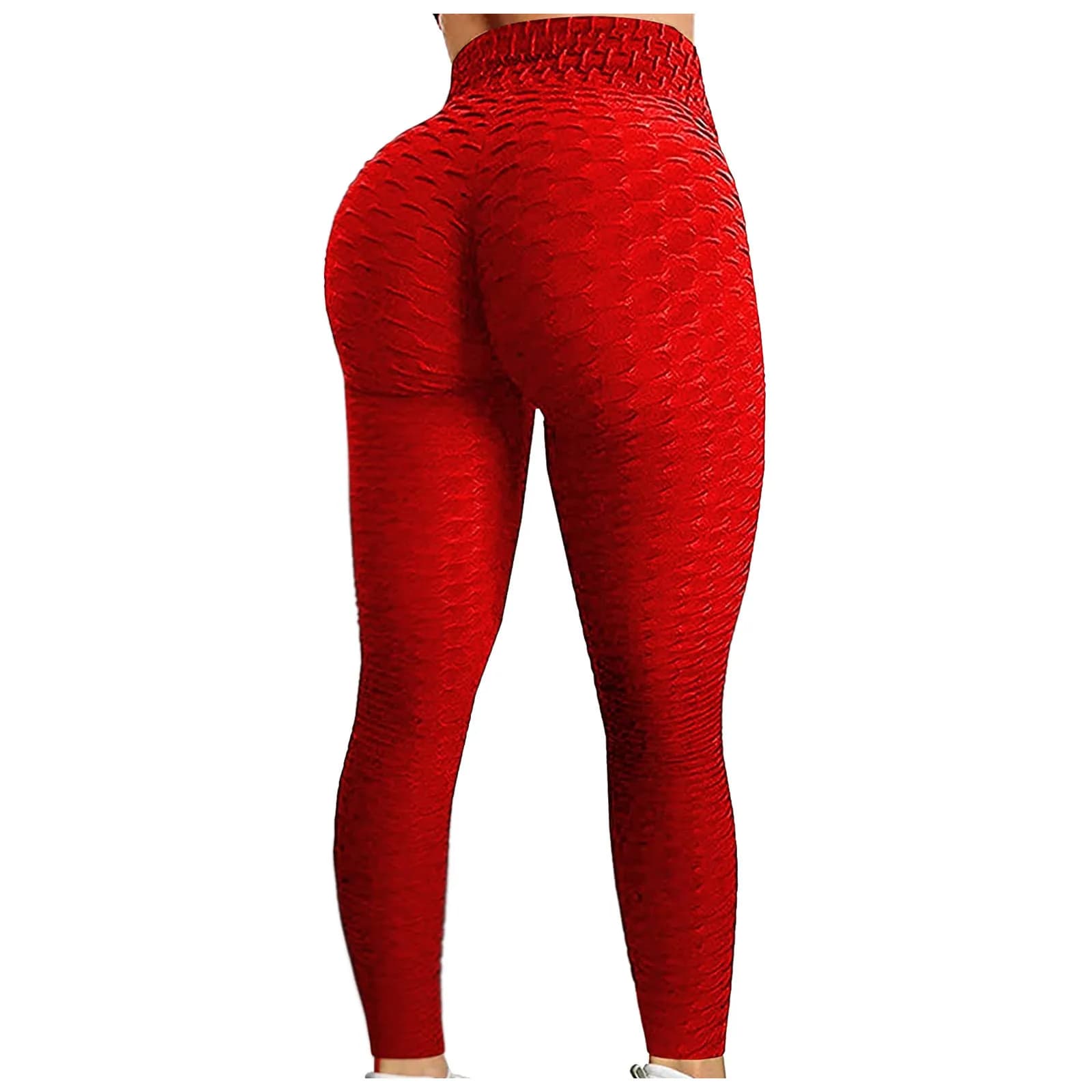 Legging de Yoga Taille Haute Anti‑Cellulite – Effet Push‑Up & Fesses Rebondies – Tissu 3D Sculptant – Confort Fitness & Gym - Rouge , M.