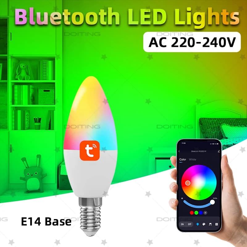 Lot de 3 Ampoules Intelligentes en Cristal E14 – Bluetooth – RGBCW – 5 - 7 - 9W – Smart Life / Tuya - Bluetooth E14 Base