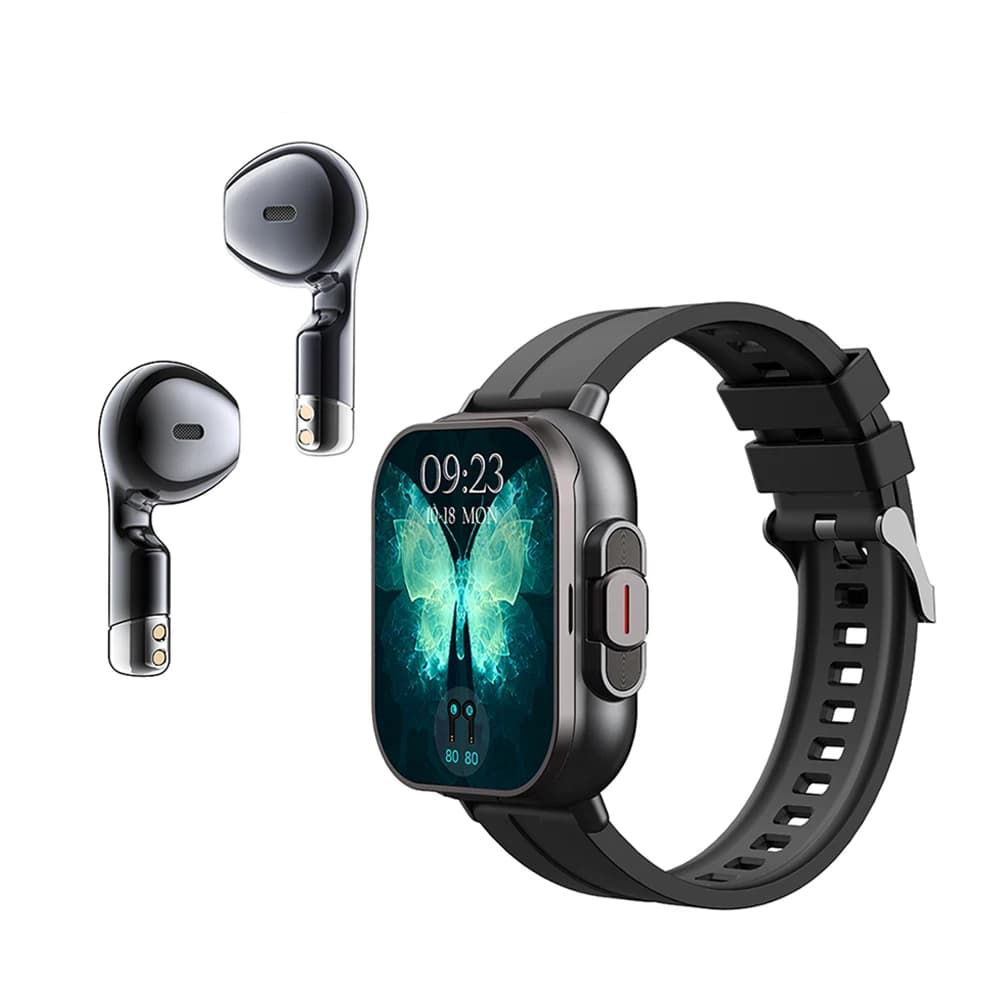 Montre Connectée 2026 2-en-1 avec Écouteurs TWS Bluetooth – Appel, Santé, NFC, Sport - D8 , Noir