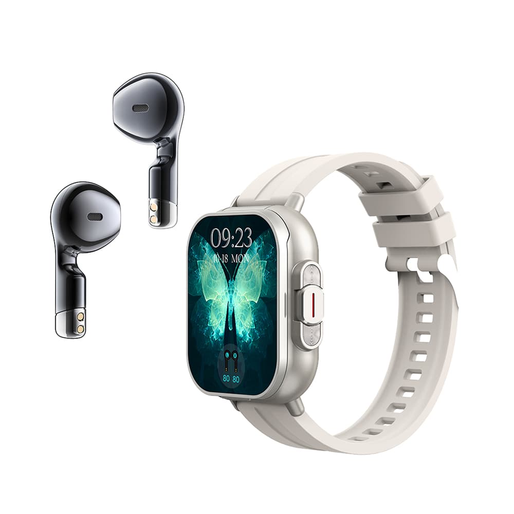 Montre Connectée 2026 2-en-1 avec Écouteurs TWS Bluetooth – Appel, Santé, NFC, Sport - D8 , Blanc