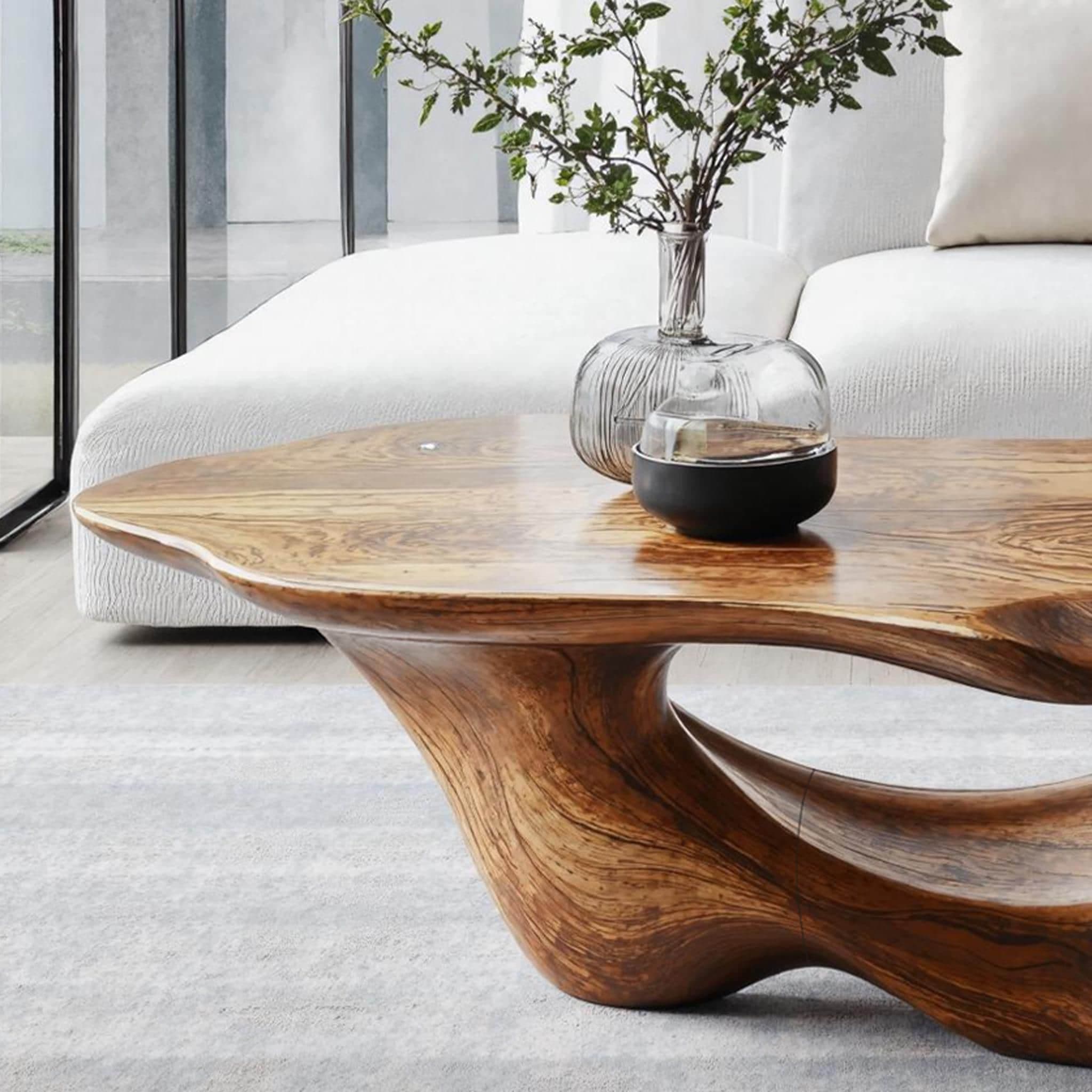 Table Basse Sculpturale en Bois Massif – Silhouette Organique & Énergie Zen