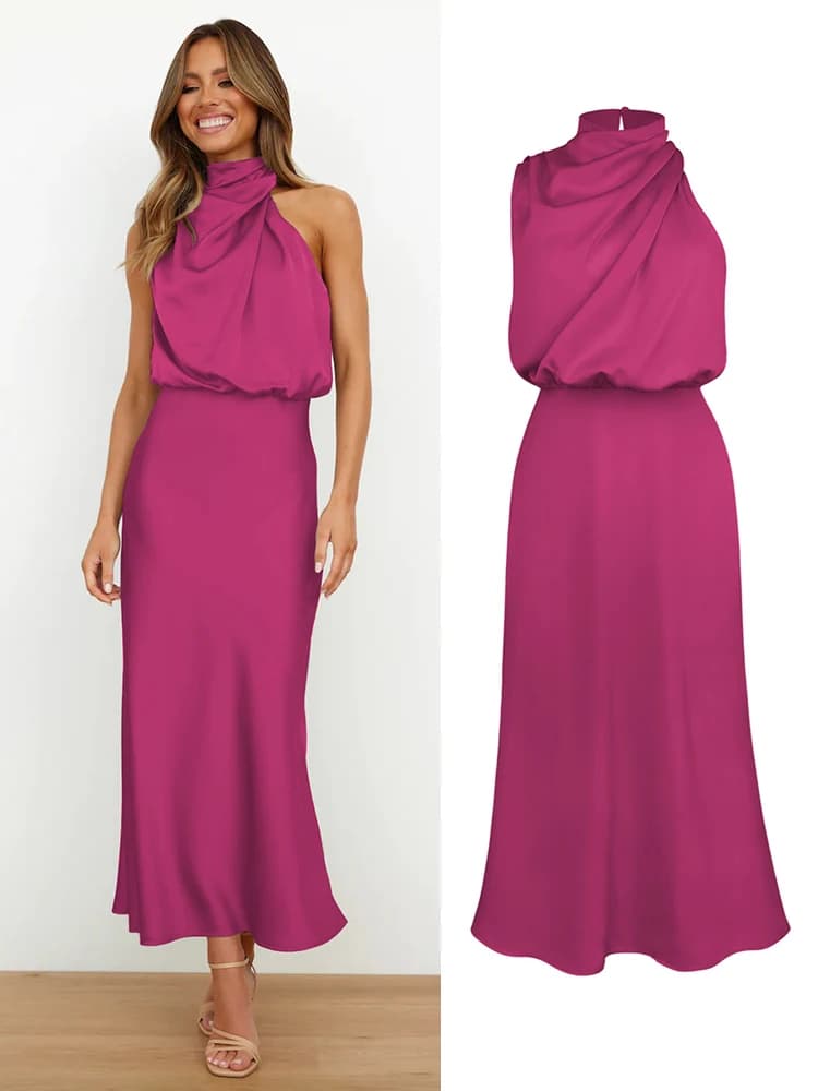 Robe longue d’été en satin de soie – Élégante, haut de gamme, soirée femme - Rosey , S