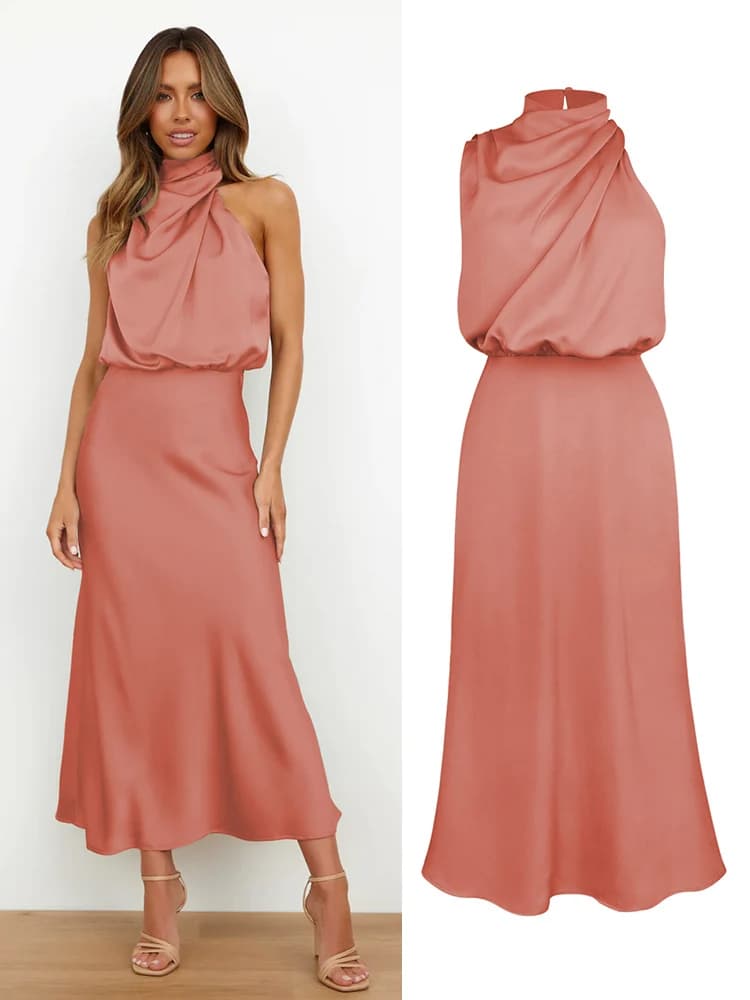 Robe longue d’été en satin de soie – Élégante, haut de gamme, soirée femme - Rouge , M.