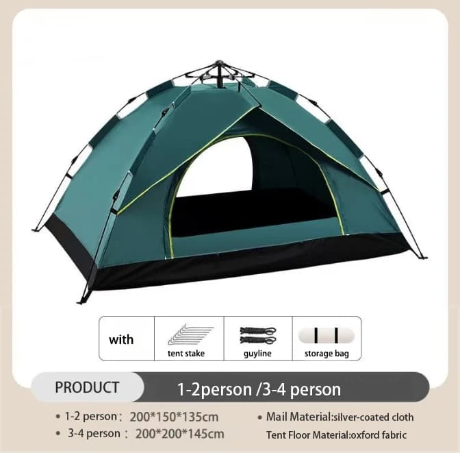 Tente Pop‑Up Automatique Étanche 2 Portes – Anti‑UV, Montage Instantané, Camping & Plage - IMAGE 1 , Tente pour 3 - 4 personnes , Fibre de verre
