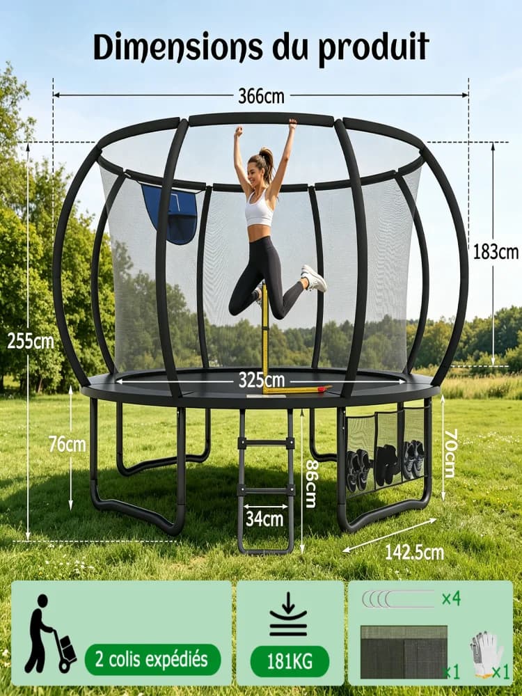 Trampoline 12FT Ø 427 cm Extérieur | Filet 360° | Charge 181 kg | Famille & Enfants - trampoline , France