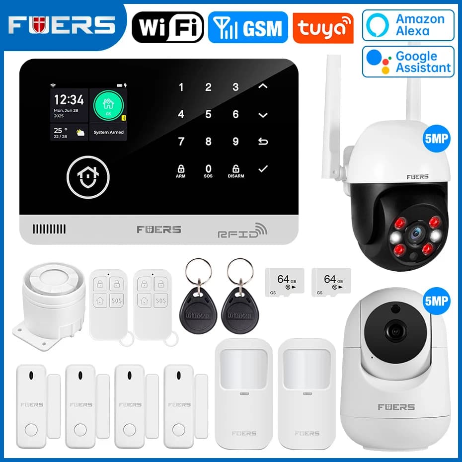 Alarme Maison FUERS WiFi GSM – Kit Sécurité Tuya Smart - Kit d'alarme GSM G03 11 , Prise américaine