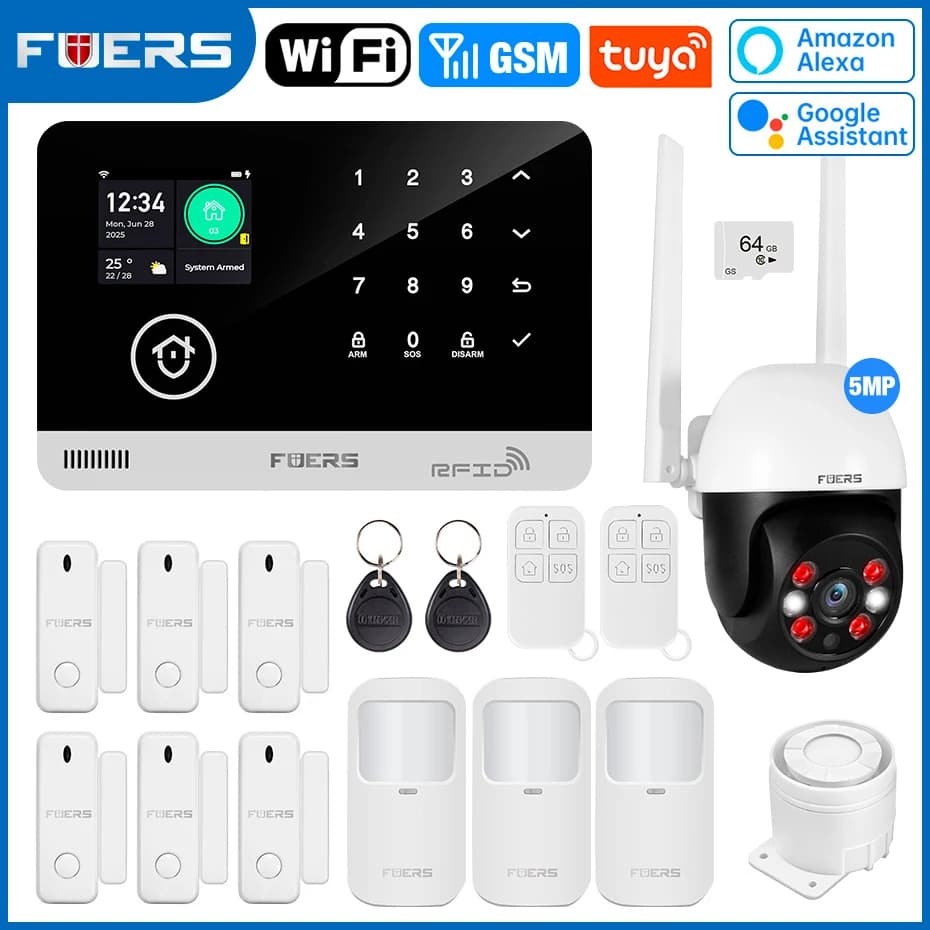 Alarme Maison FUERS WiFi GSM – Kit Sécurité Tuya Smart - Kit d'alarme GSM G03 7 , Prise américaine