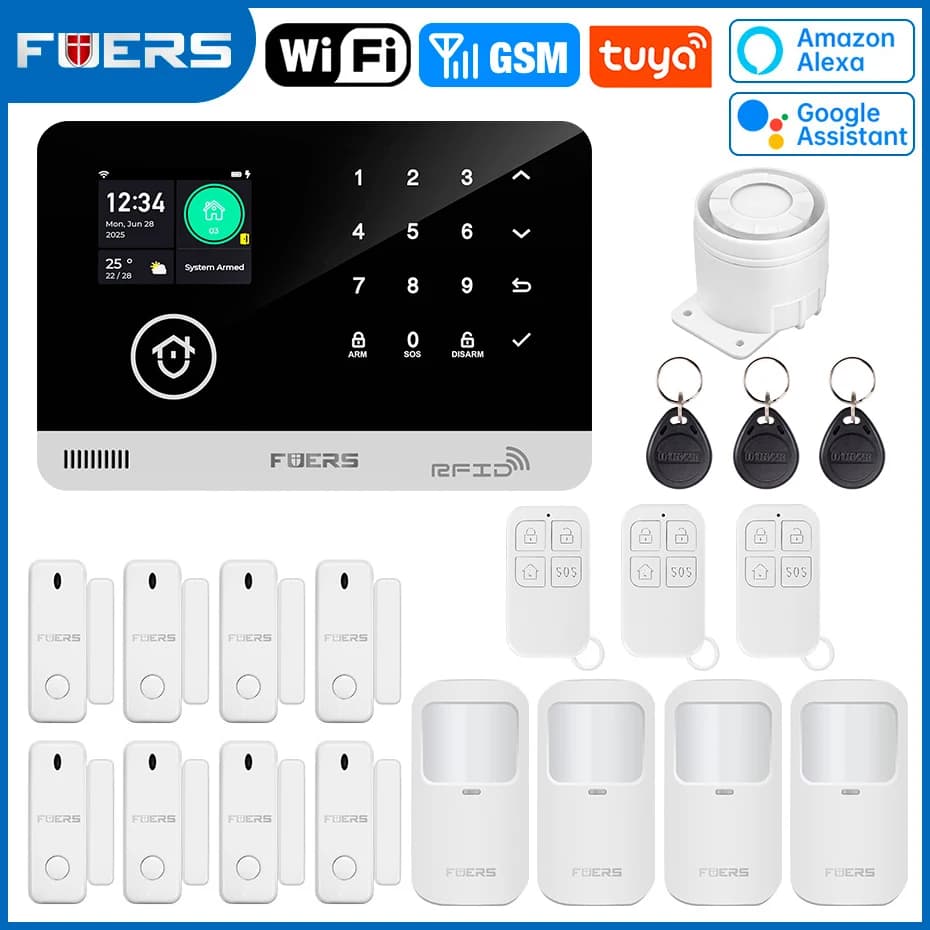 Alarme Maison FUERS WiFi GSM – Kit Sécurité Tuya Smart - Kit d'alarme GSM G03 8 , Prise américaine
