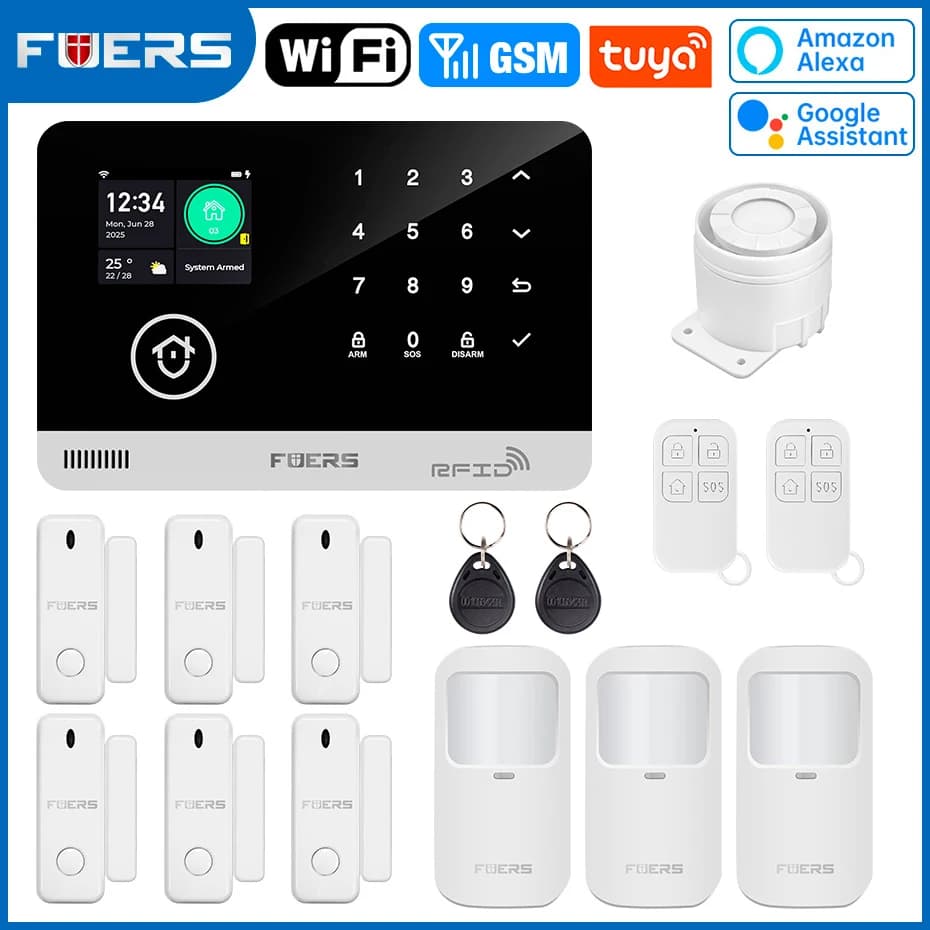 Alarme Maison FUERS WiFi GSM – Kit Sécurité Tuya Smart - Kit d'alarme GSM G03 6 , prise ue