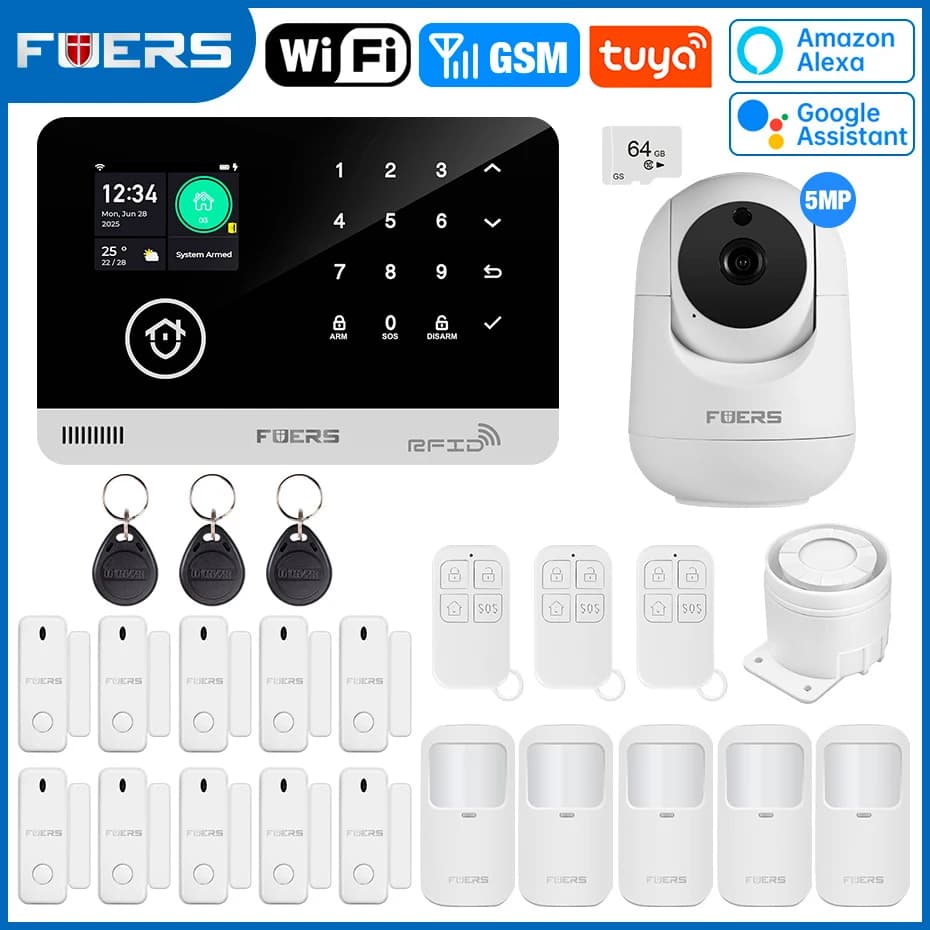 Alarme Maison FUERS WiFi GSM – Kit Sécurité Tuya Smart - Kit d'alarme GSM G03 10 , Prise américaine