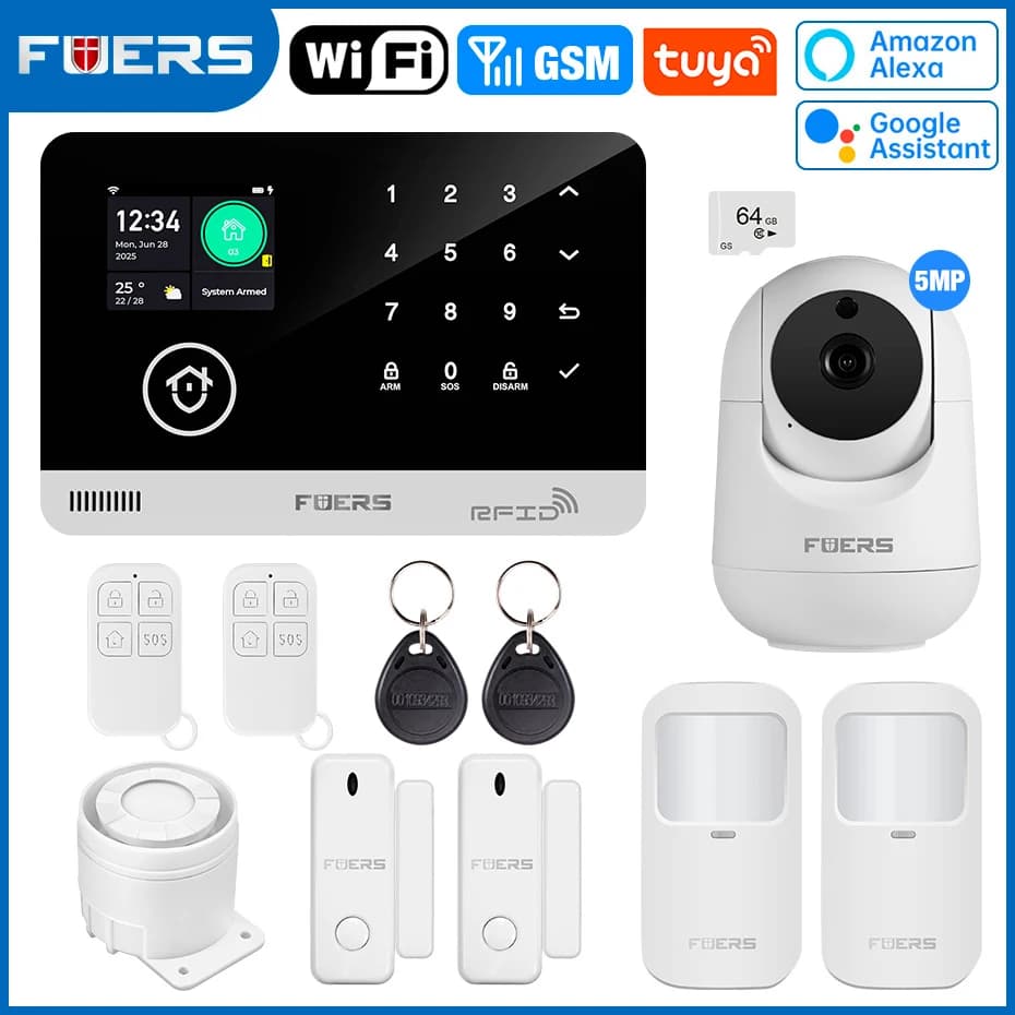 Alarme Maison FUERS WiFi GSM – Kit Sécurité Tuya Smart - Kit d'alarme GSM G03 3 , prise ue