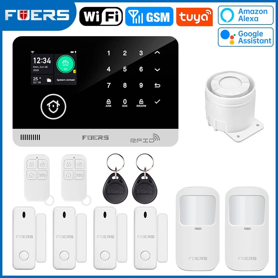 Alarme Maison FUERS WiFi GSM – Kit Sécurité Tuya Smart - Kit d'alarme GSM G03 4 , prise ue
