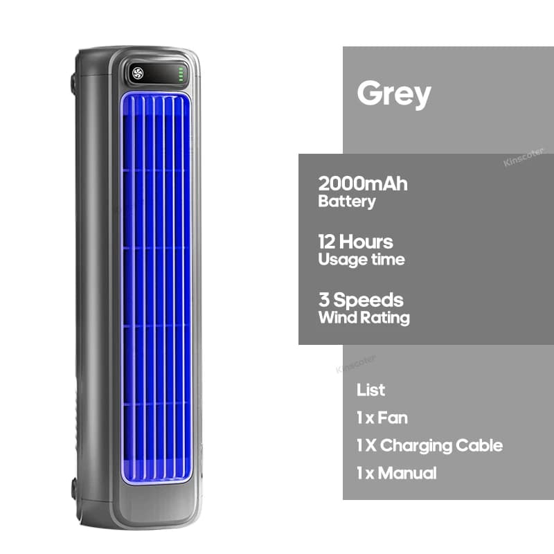 Ventilateur de Climatiseur de Bureau Sans Perçage – 3 Vitesses – Rechargeable & Silencieux - grey