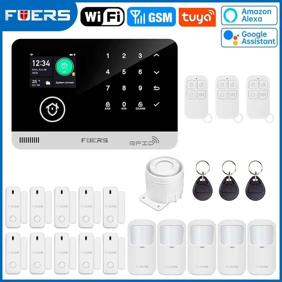 Alarme Maison FUERS WiFi GSM – Kit Sécurité Tuya Smart - Kit d'alarme GSM G03 9 , Prise américaine