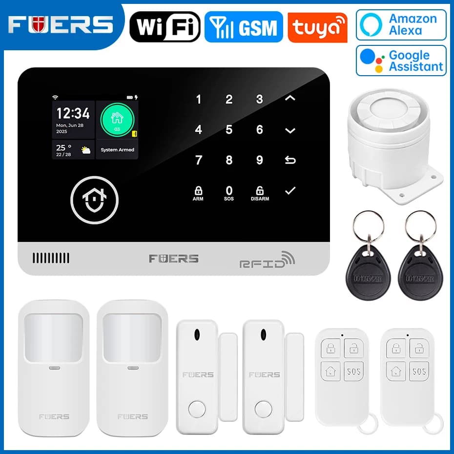 Alarme Maison FUERS WiFi GSM – Kit Sécurité Tuya Smart - Kit d'alarme GSM G03 2 , Prise américaine