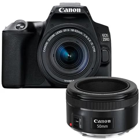 Canon EOS 250D Black + Canon EF-S 18–55 mm f/4–5,6 IS STM + Canon EF 50 mm f/1,8 STM