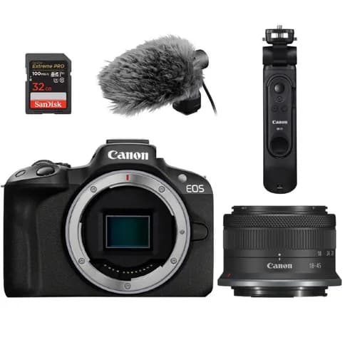 Canon EOS R50 (Black) + Canon RF-S 18–45 mm f/4.5–6.3 IS STM Creator Kit