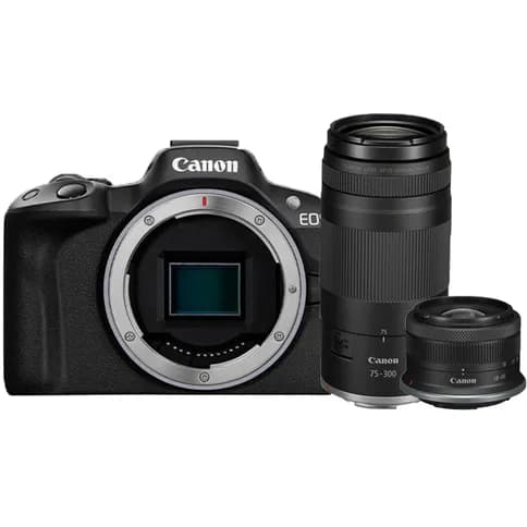 Canon EOS R50 (Black) + RF-S 18-45 mm F/4.5-6.3 IS STM + RF 75-300 mm f/4-5.6