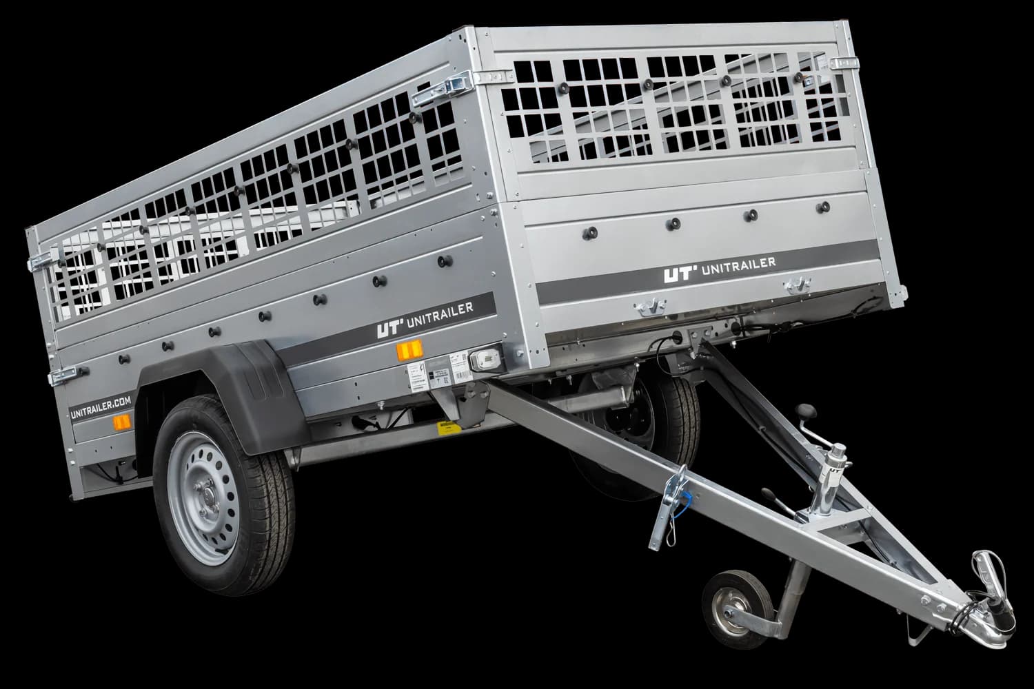 Remolque para coche Unitrailer GARDEN TRAILER 230 KIPP (NUEVO) con rueda jockey y laterales de malla.