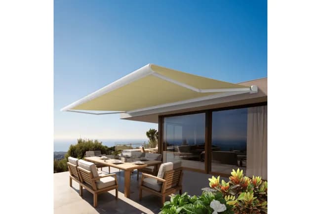 Vollkassettenmarkise PROTECT 2 LED SMART in Weiß 6×3,5 m, motorisiert mit Fernbedienung, Windsensor und LED-Beleuchtung – Markisentuch in Anthrazitgra