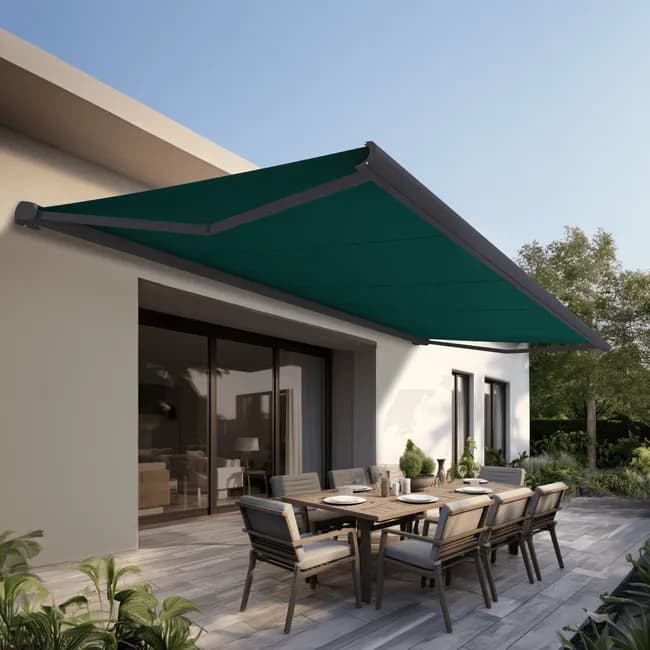 Vollkassettenmarkise PROTECT 2 LED SMART in Weiß 6×3,5 m, motorisiert mit Fernbedienung, Windsensor und LED-Beleuchtung – Markisentuch in Anthrazitgra