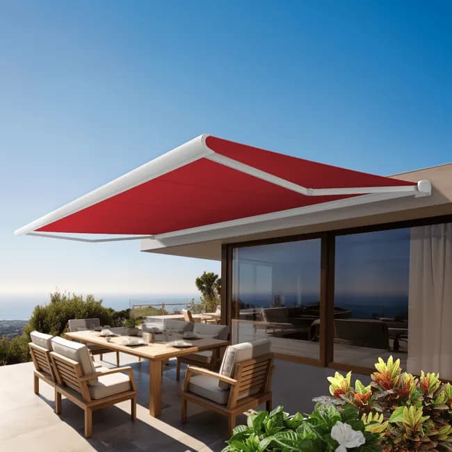 Vollkassettenmarkise PROTECT 2 LED SMART in Weiß 6×3,5 m, motorisiert mit Fernbedienung, Windsensor und LED-Beleuchtung – Markisentuch in Anthrazitgra