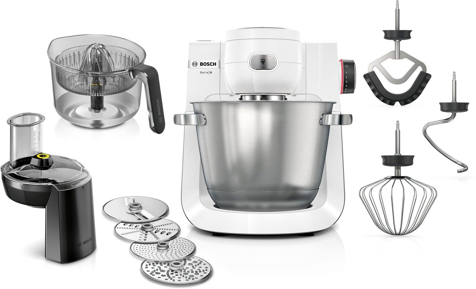 Küchenmaschine Serie 6 MUMS6EW24D, Durchlaufschnitzler, Edelstahlschüssel, weiß