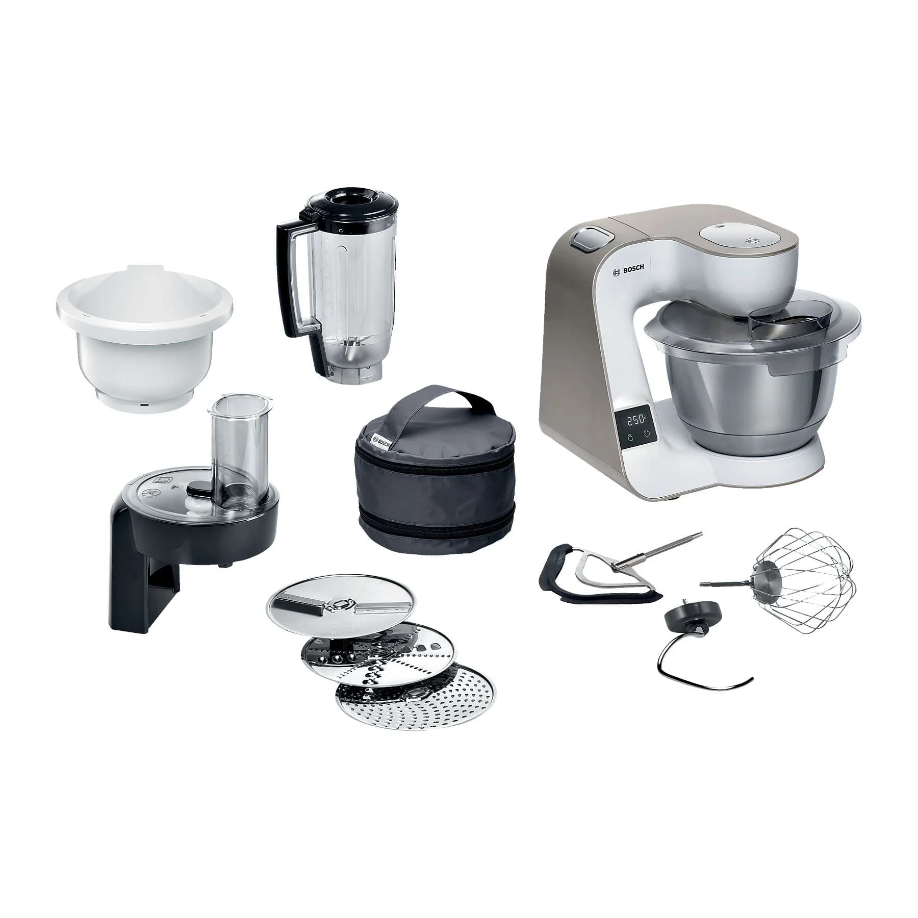 BOSCH MUM5XW34 Serie 4, MUM 5 Küchenmaschine Weiß/Champagne (Rührschüsselkapazität: 3,9 l, 1000 Watt)
