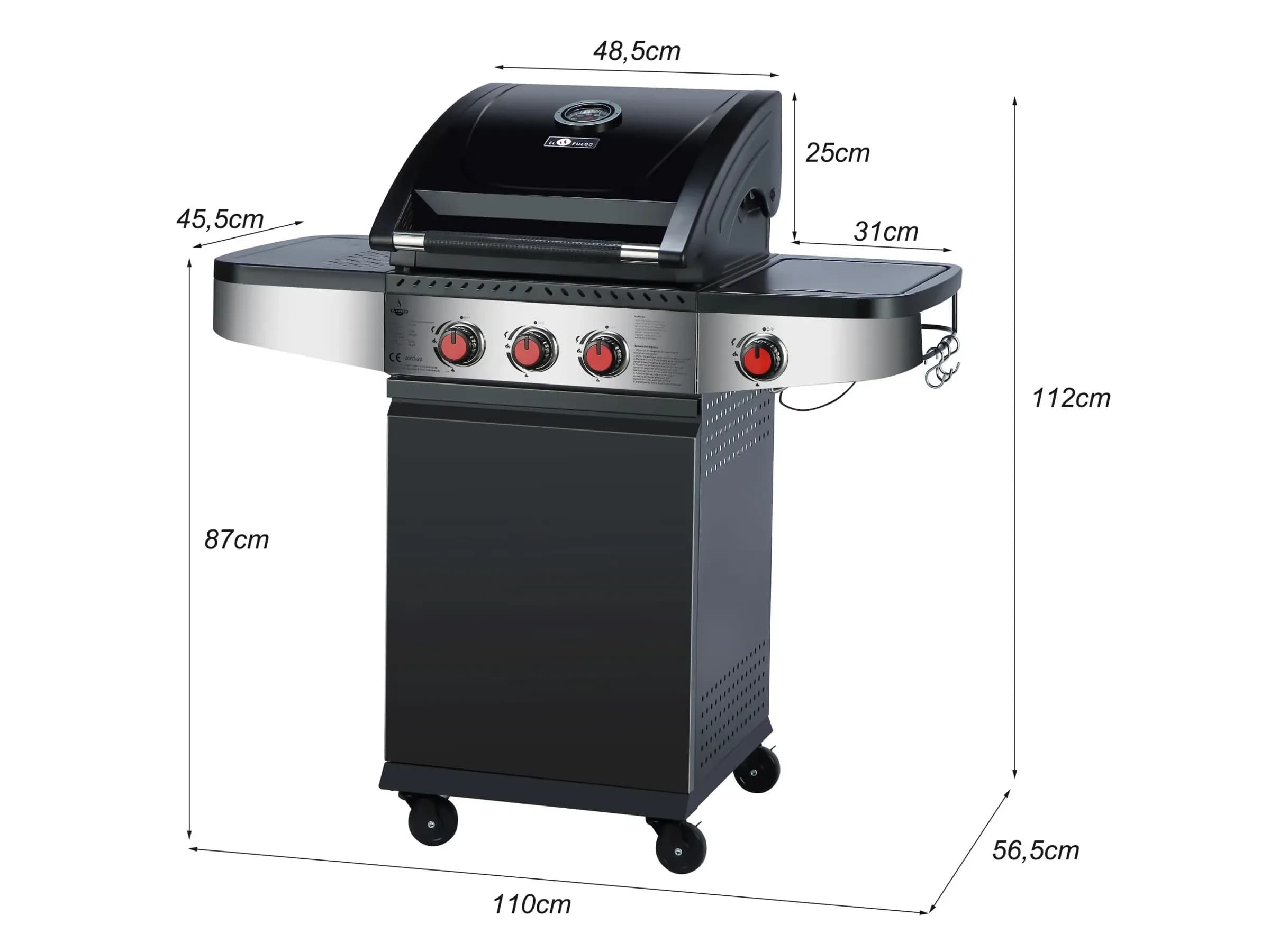 El Fuego Gasgrill Houston 3+1 ca. 110 x 112 x 56,5 cm