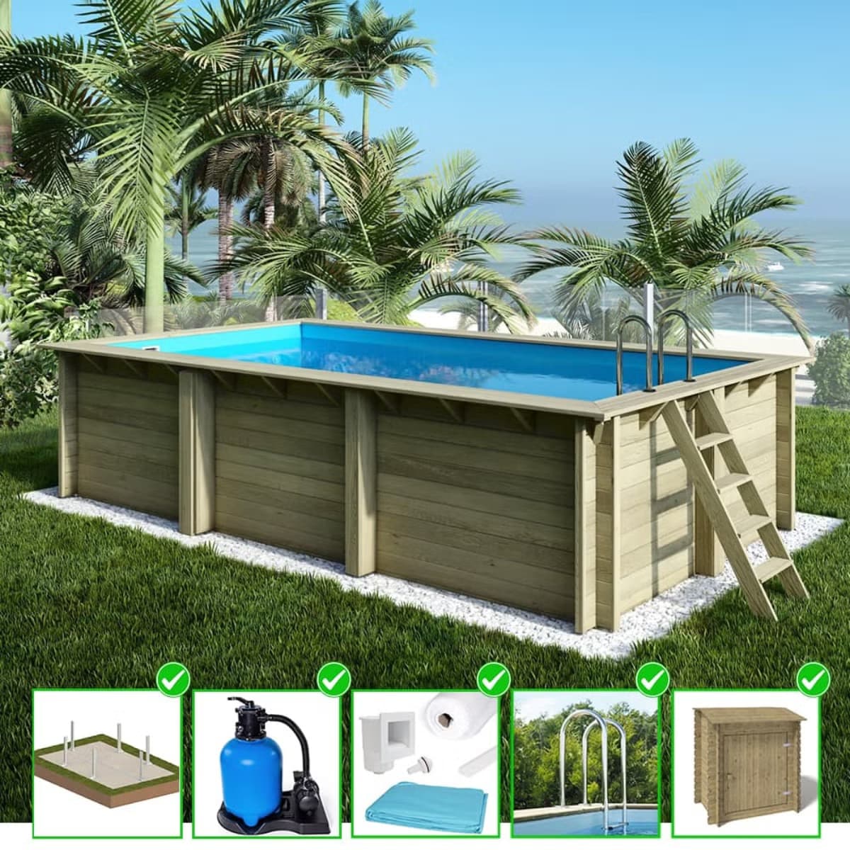 Altanka Holzpool Aqua auf Rahmen ohne Betonierung 6,1x2,85 H.1,31 m