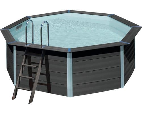 Aufstellpool WPC Pool Set Gre rund 410x124 cm inkl. schutzvlies grau