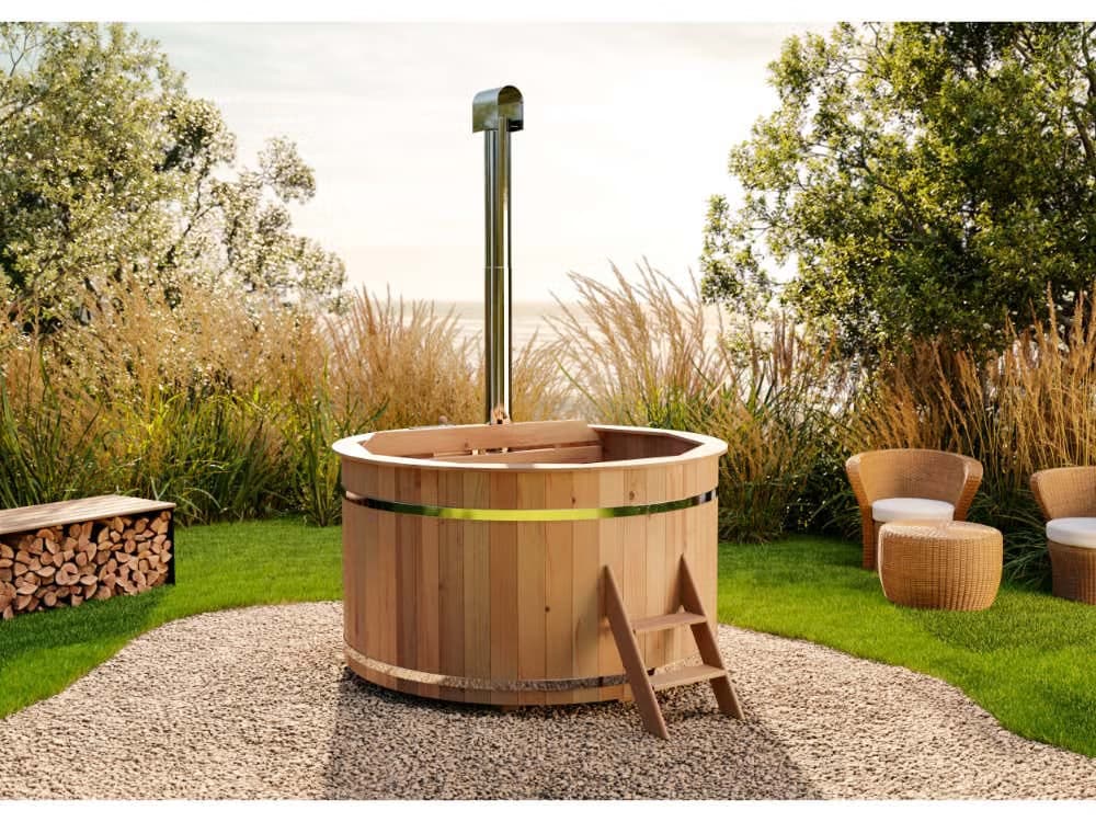 Badefass Bergen FinnTherm aus Holz mit Montagematerial, Naturbelassen