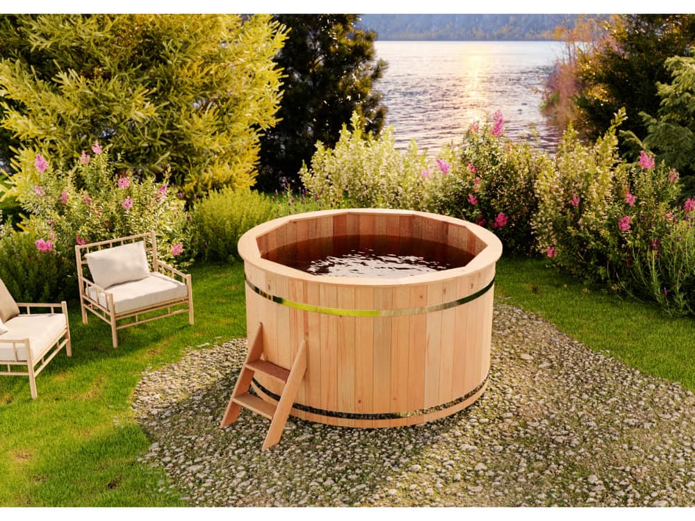 Badefass FinnTherm Bergen aus Holz mit Montagematerial, Naturbelassen