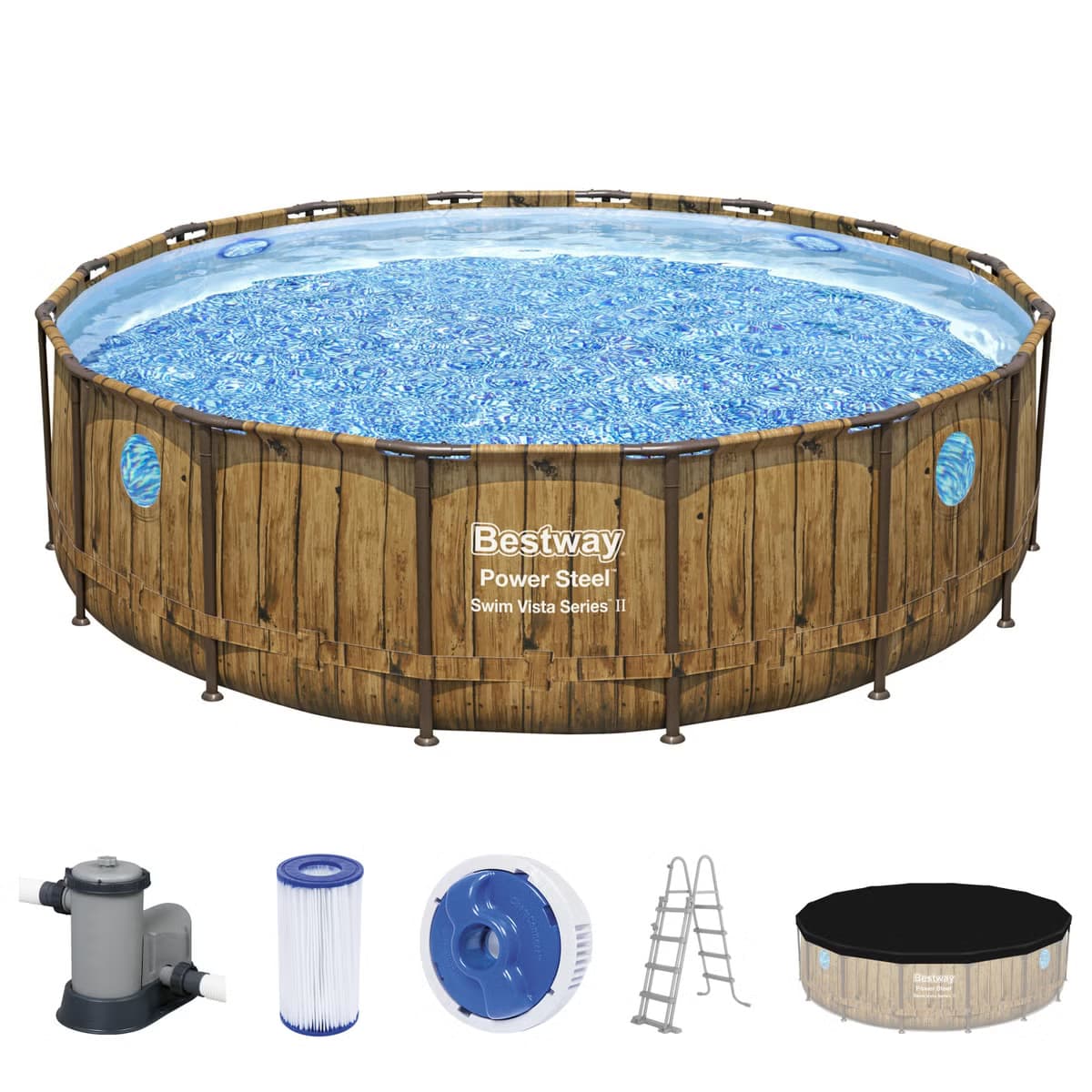 Bestway Power Steel Swim Vista Series II Frame Pool Set 4,88 m x 1,22 m Holzoptik