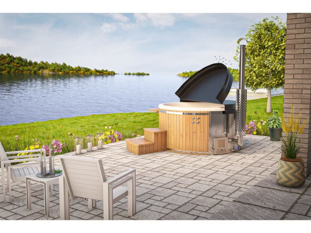 FinnTherm Spa Edition Badefass Stockholm aus Holz 2,2x2,2m