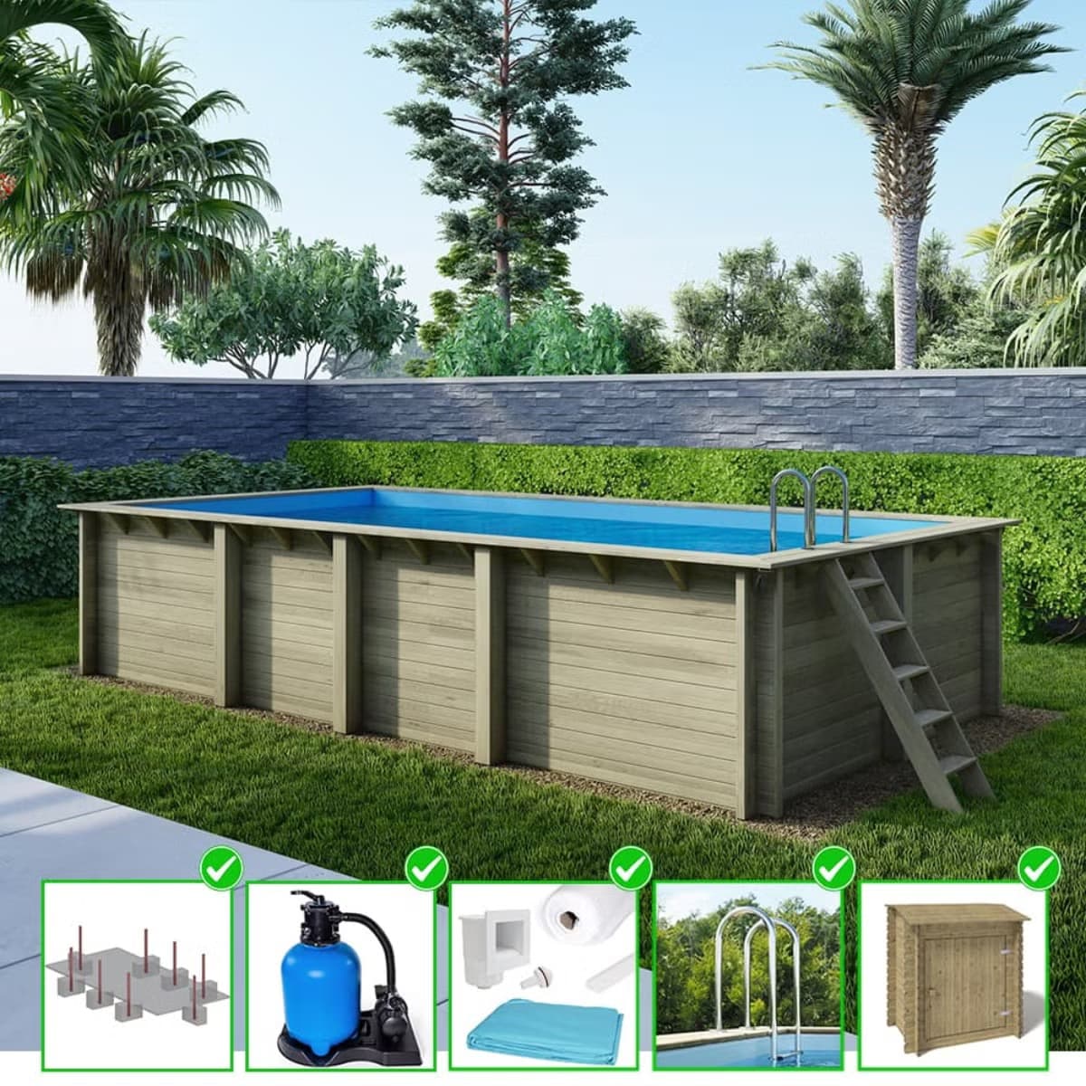 Holzpool Aqua mit einzubetonierendem Profil 7x3,75 H.1,45 m