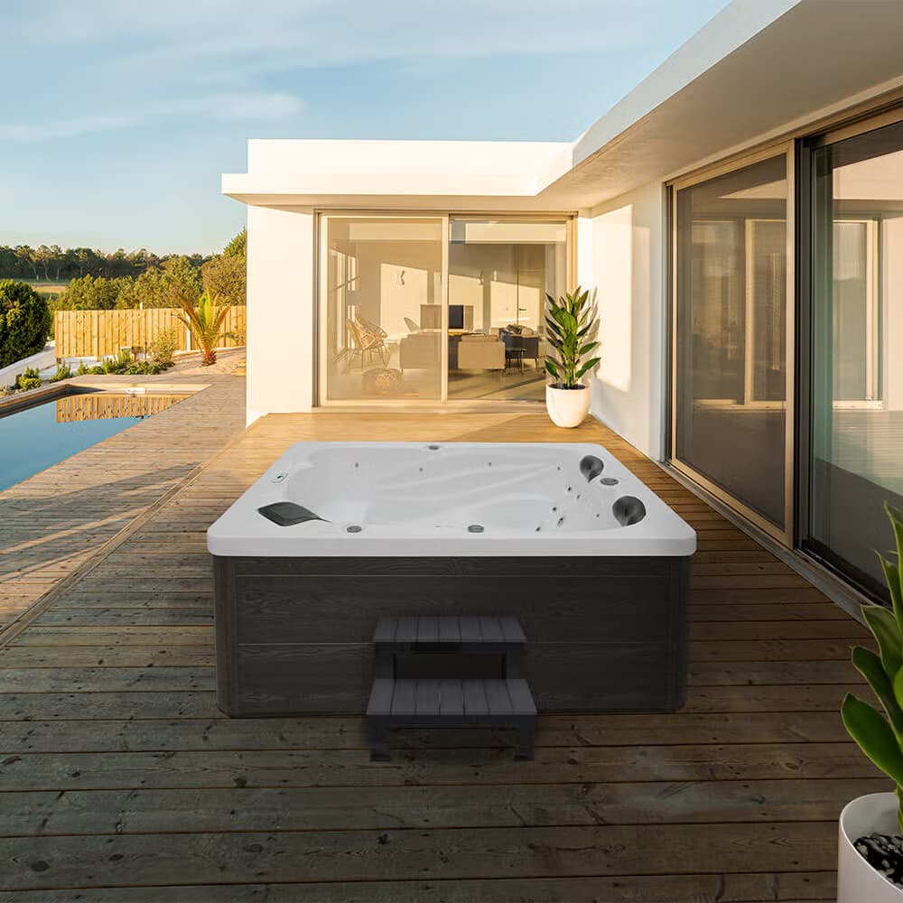 Home Deluxe Outdoor Whirlpool SUNSET Plus Treppe und Thermoabdeckung