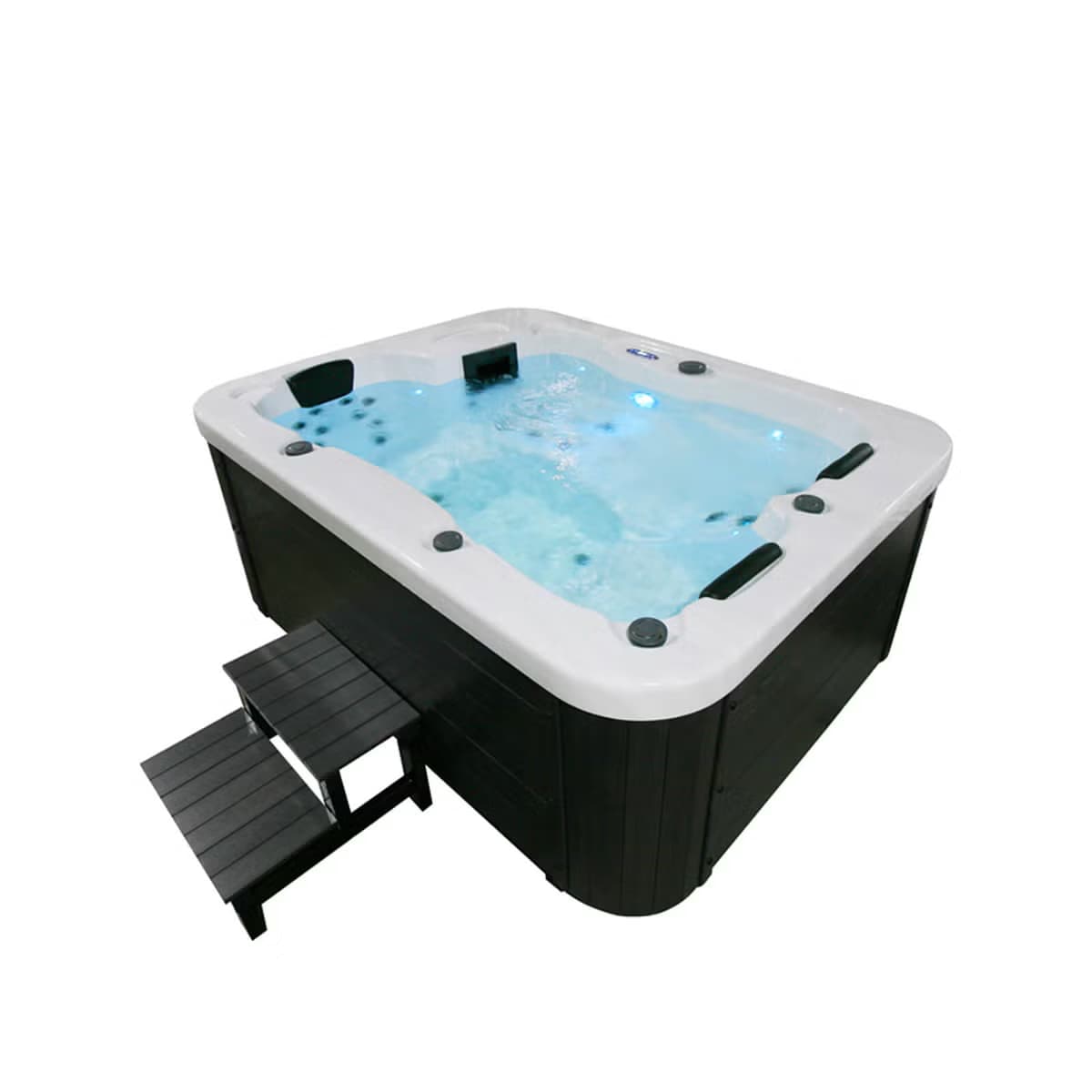 Home Deluxe Outdoor Whirlpool White Marble Plus Treppe und Thermoabdeckung