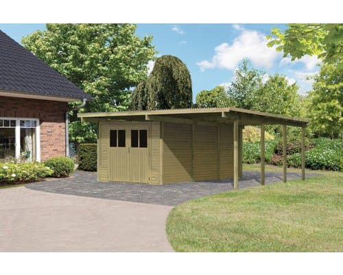 Doppelcarport Karibu Eco 3 mit integriertem Abstellraum 11 m² 527 x 576 cm kesseldruckimprägniert