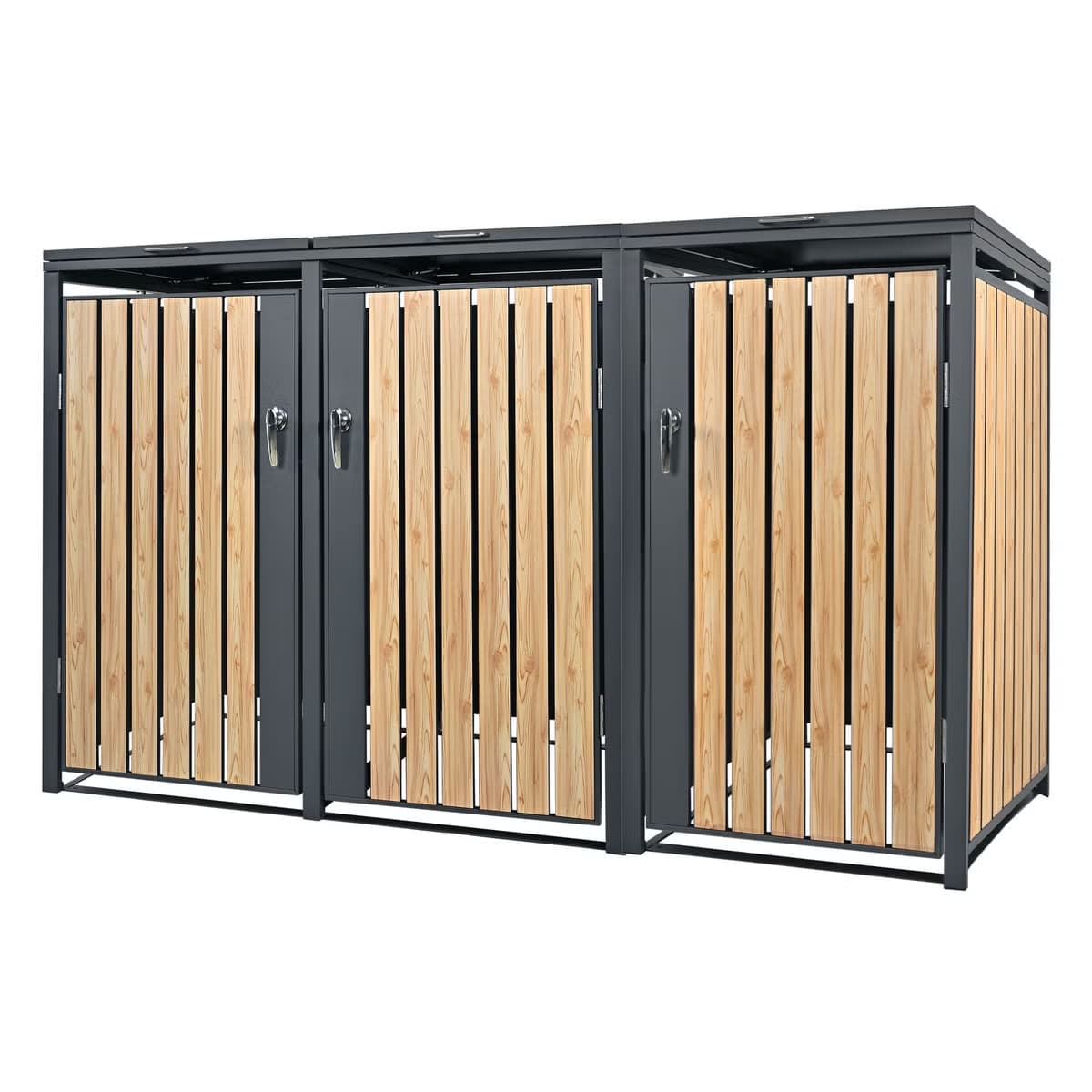 ML Design Mülltonnenbox 3er 3 Tonnen 240L 200x80x116,3cm Anthrazit Lärchenoptik