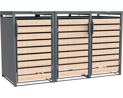 Mülltonnenbox WESTMANN Lacina 3 Metall inkl. Gasdruckfedern 200 x 80 x 116 cm anthrazit-Holzoptik